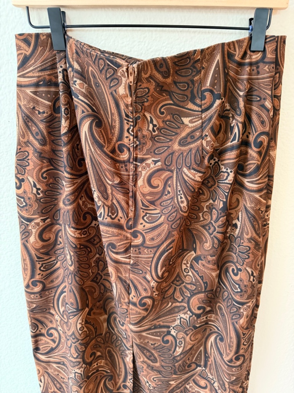 Vintage Inspired Brown Paisley Midi Skirt Dark Academia Minimalist Luxury 12 - Picture 8 of 11